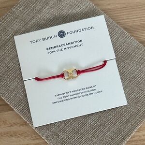 Tory Burch Red and Gold Embrace Ambition String Bracelet